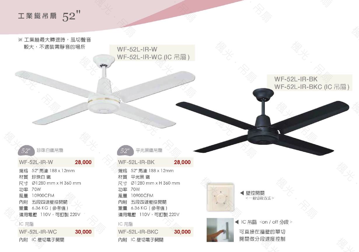 楓光,工業吊扇,52吋,AC馬達,工業風格,珍珠白,平光黑,壁控開關,餐廳,附發票